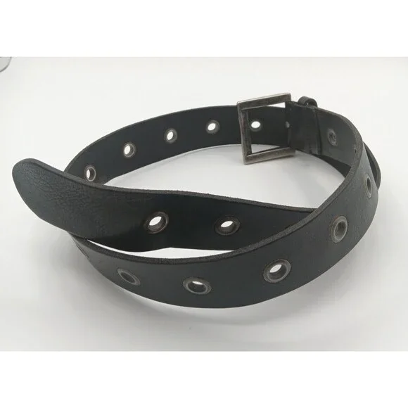 Genuine Leather Belt Women 32 (M) Black Western Cowgirl Boho Eyelets Statement - Picture 6 of 9